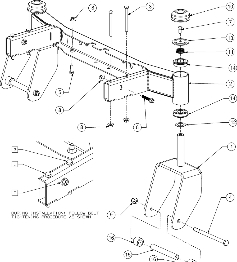 Front Axle Diagram and Parts List for RZT-L46 (17AGCACN010)(2016) Cub Cadet Lawn Tractor